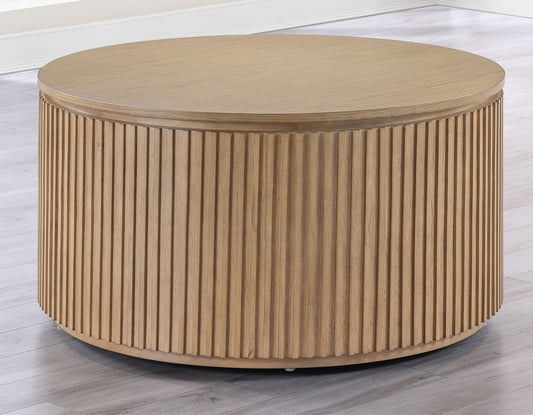 Colvin, 36″ Round Cocktail Table, Castered, Toffee