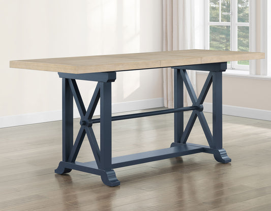 Darcy 64-82″Counter Table with 18-inch leaf, Midnight Blue and Natural Finish