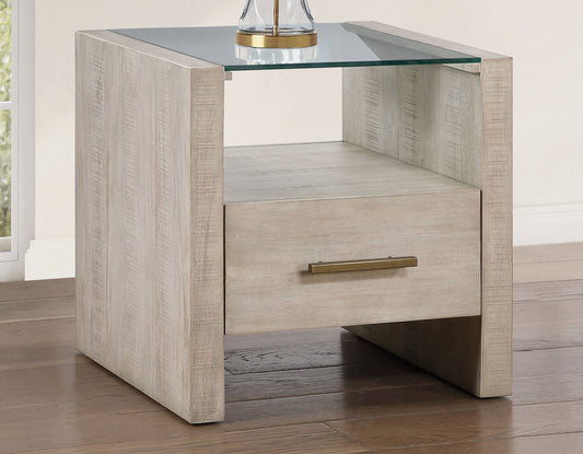 Garland, End Table, Glass Top, Washed Parchment Finish