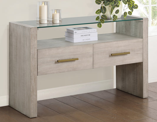 Garland, Sofa Table, Glass Top, Washed Parchment Finish