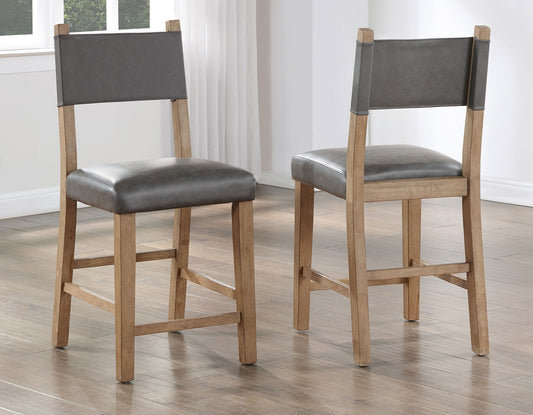 Aubrey 24″ Counter Chair, Gray Vegan Leather with Driftwood finish