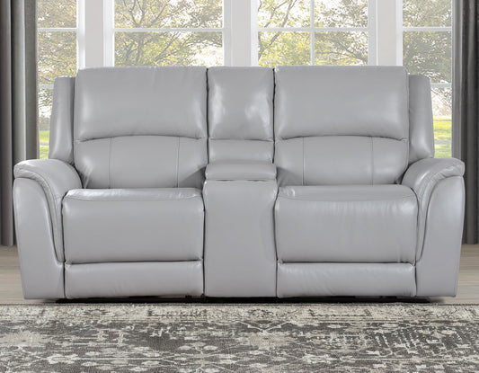 Alexandria Leather Power Reclining Console Loveseat, Stone