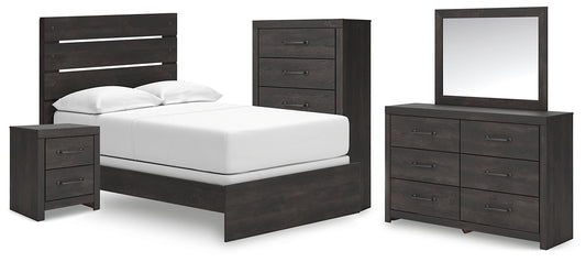 Hollivern Full Panel Bed with Mirrored Dresser, Chest and Nightstand