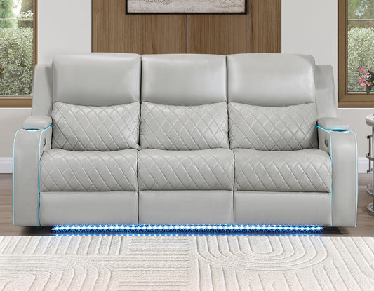 Luna Home Cinema Power Reclining Sofa, Ice Vegan Leather