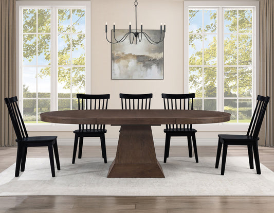 Vaughn 5-Piece 60-96″ w/2-18 Leaves Dining Set, Coffee & Black Finish