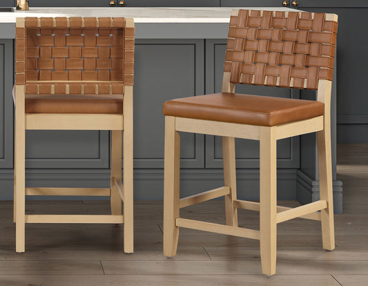 Reid Camel Vegan Leather 24″ Counter Stool, Sand Finish