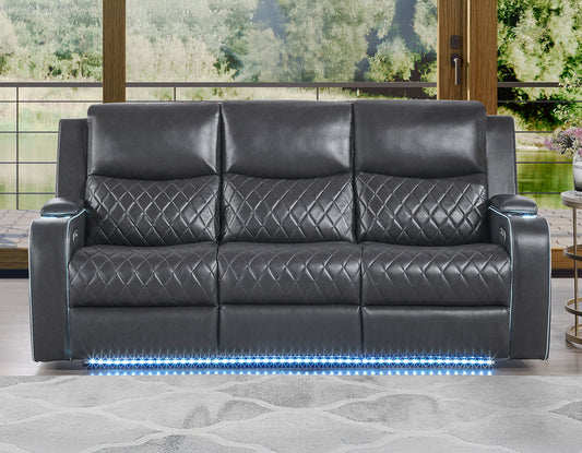 Luna Home Cinema Power Reclining Sofa, Charcoal Vegan Leather