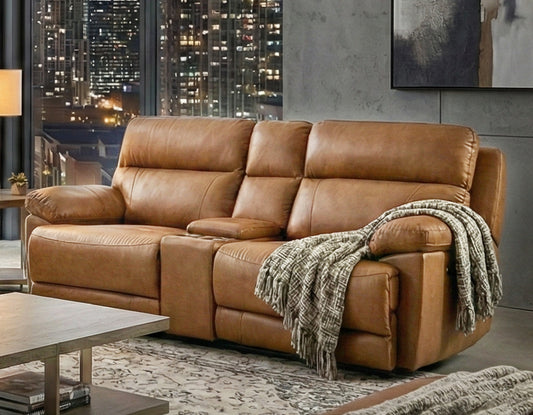 Gatlin Leather Dual-Power 3-Piece Reclining Console Loveseat