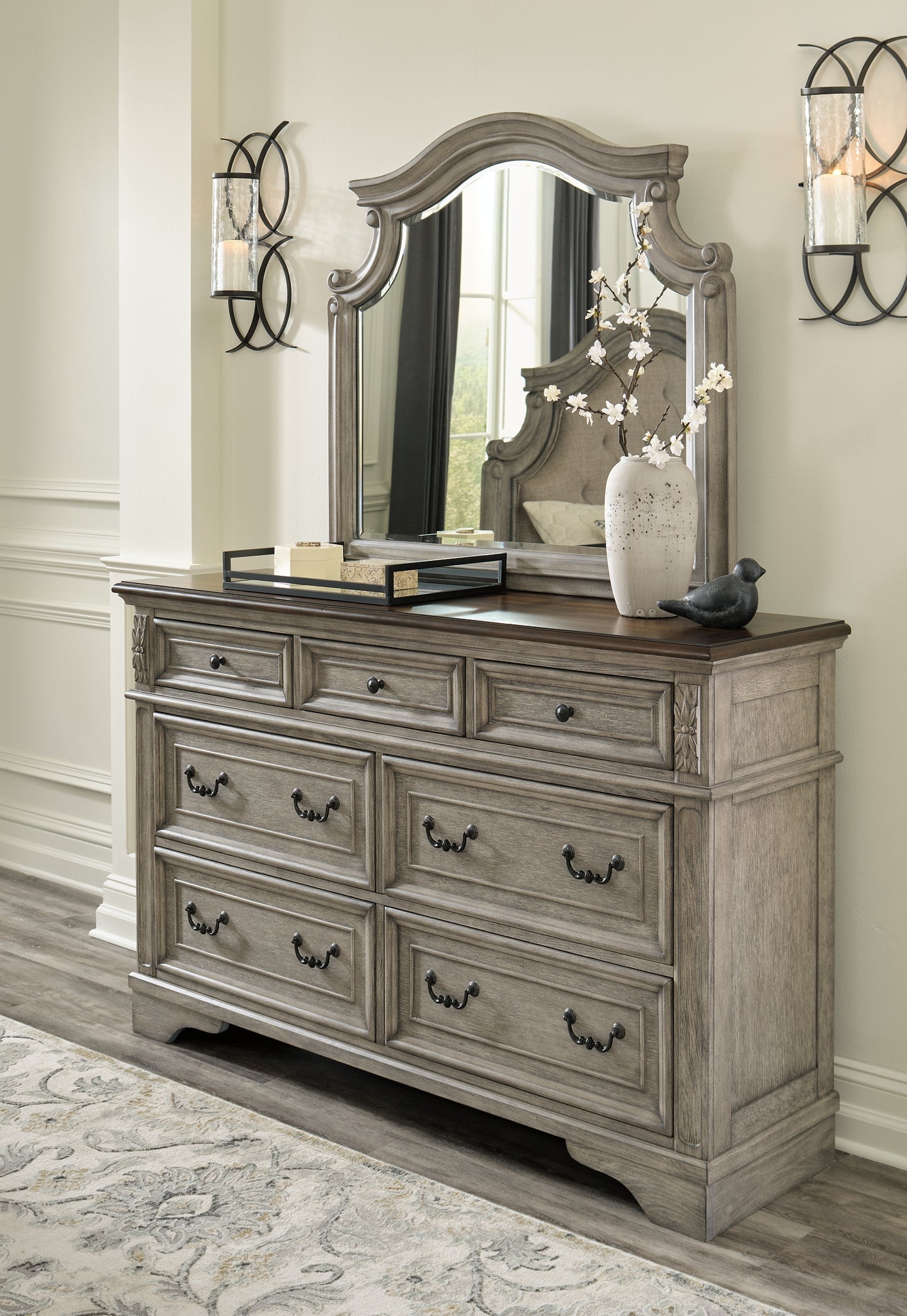 Lodenbay California King Panel Bed with Mirrored Dresser Smyrna Furniture Outlet