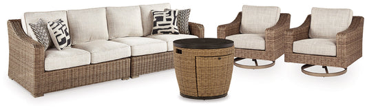 Malayah Outdoor Loveseat and 2 Lounge Chairs with Fire Pit Table Smyrna Furniture Outlet