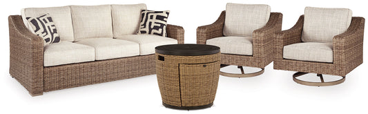 Malayah Outdoor Sofa and 2 Lounge Chairs with Fire Pit Table Smyrna Furniture Outlet
