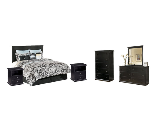 Maribel Queen/Full Panel Headboard with Mirrored Dresser, Chest and 2 Nightstands Smyrna Furniture Outlet