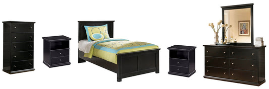 Maribel Twin Panel Bed with Mirrored Dresser, Chest and 2 Nightstands Smyrna Furniture Outlet