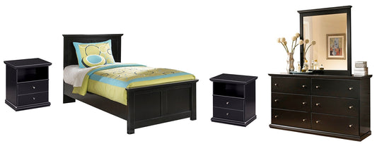 Maribel Twin Panel Bed with Mirrored Dresser and 2 Nightstands Smyrna Furniture Outlet