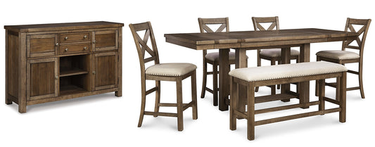 Moriville Counter Height Dining Table and 4 Barstools and Bench with Storage Smyrna Furniture Outlet