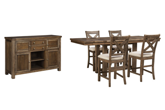 Moriville Counter Height Dining Table and 4 Barstools with Storage Smyrna Furniture Outlet