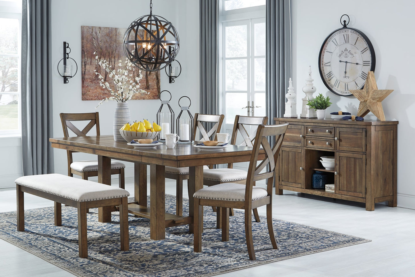 Moriville Dining Table and 4 Chairs and Bench with Storage Smyrna Furniture Outlet