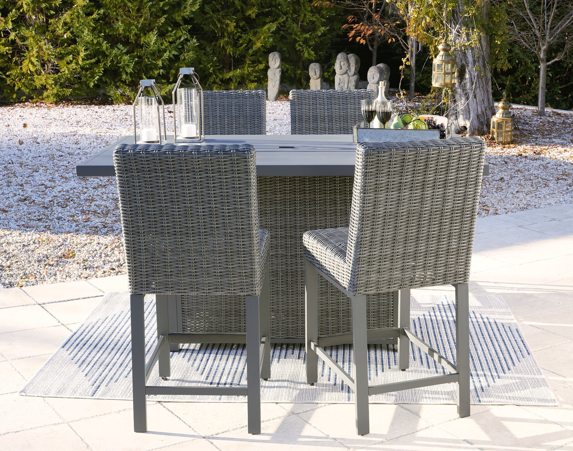 Palazzo Outdoor Bar Table and 4 Barstools Smyrna Furniture Outlet