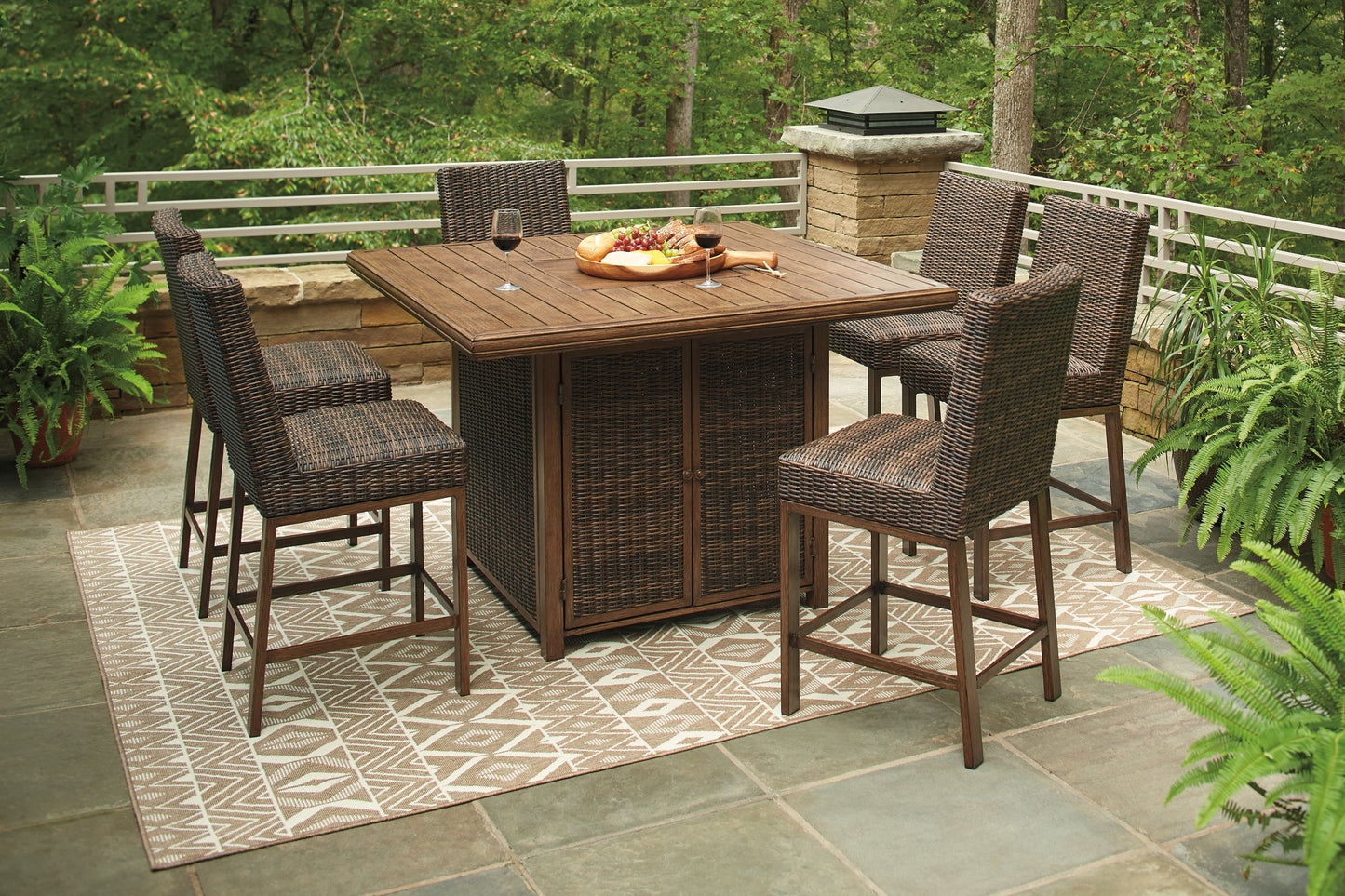 Paradise Trail Outdoor Bar Table and 6 Barstools Smyrna Furniture Outlet