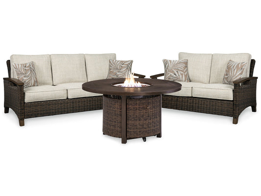 Paradise Trail Outdoor Sofa and Loveseat with Fire Pit Table Smyrna Furniture Outlet