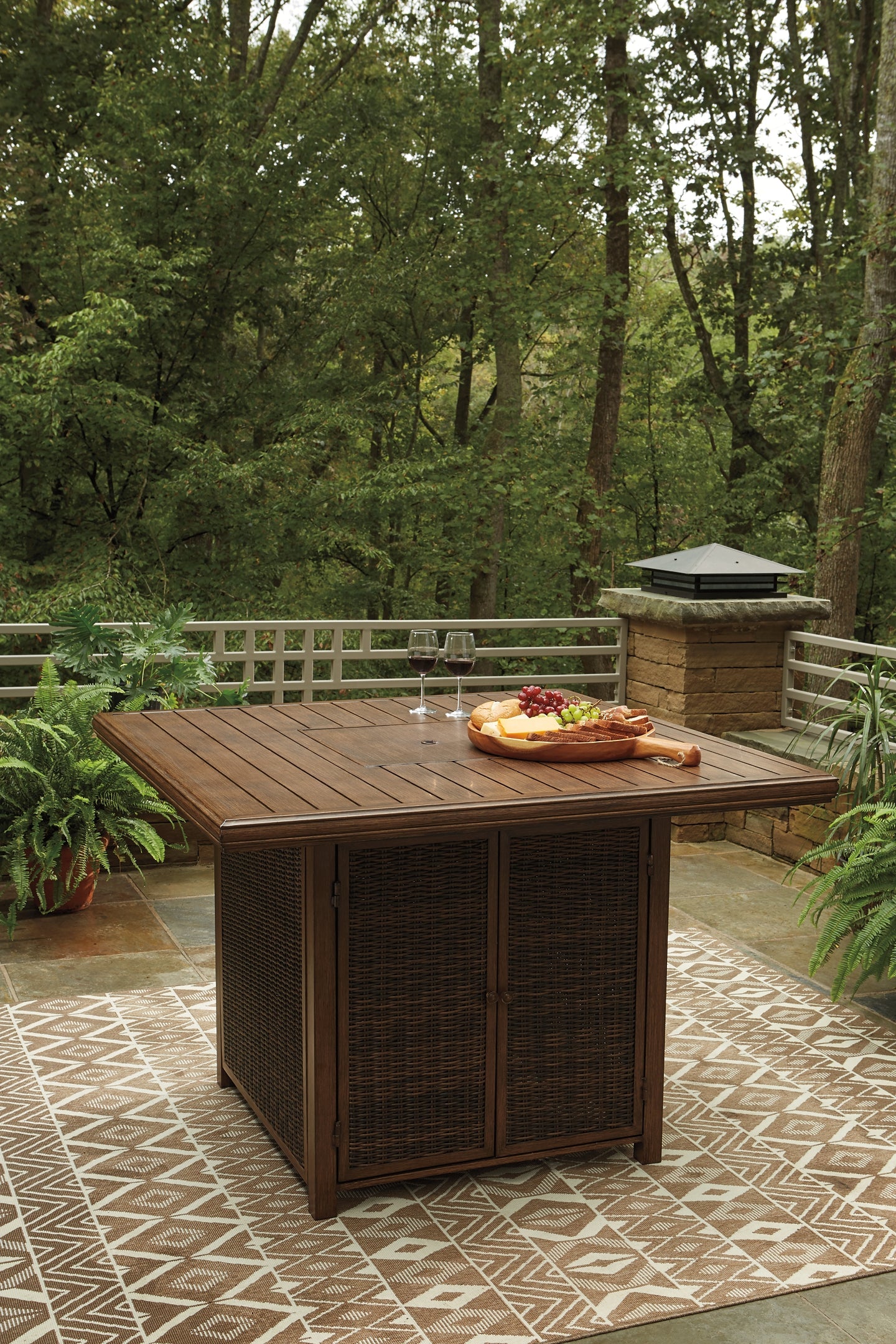 Paradise Trail Square Bar Table w/Fire Pit Smyrna Furniture Outlet