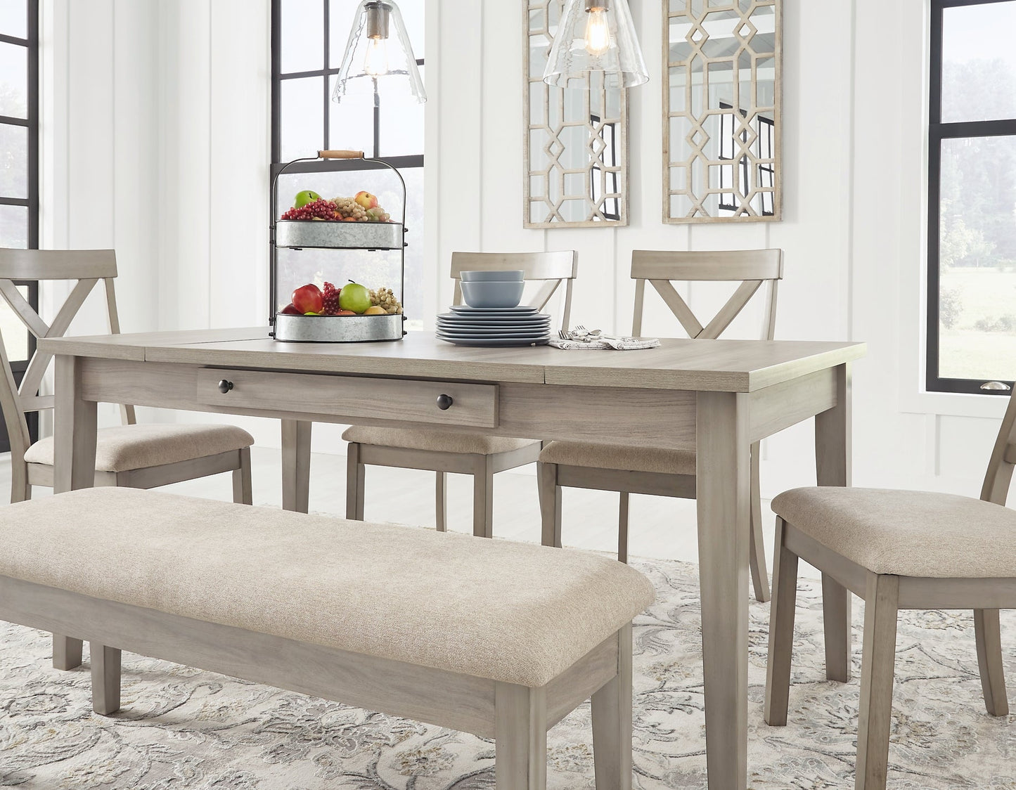 Parellen Dining Table and 4 Chairs and Bench Smyrna Furniture Outlet