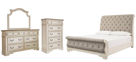 Realyn California King Sleigh Bed with Mirrored Dresser and Chest Smyrna Furniture Outlet