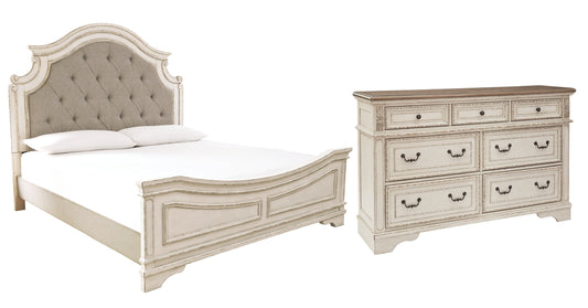 Realyn California King Upholstered Panel Bed with Dresser Smyrna Furniture Outlet