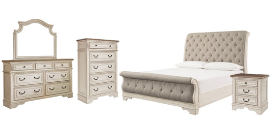 Realyn King Sleigh Bed with Mirrored Dresser, Chest and Nightstand Smyrna Furniture Outlet