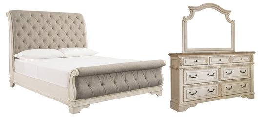 Realyn Queen Sleigh Bed with Mirrored Dresser Smyrna Furniture Outlet