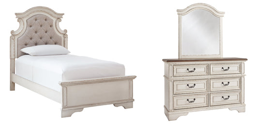 Realyn Twin Panel Bed with Mirrored Dresser Smyrna Furniture Outlet
