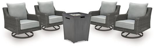 Rodeway South Outdoor Fire Pit Table and 4 Chairs Smyrna Furniture Outlet
