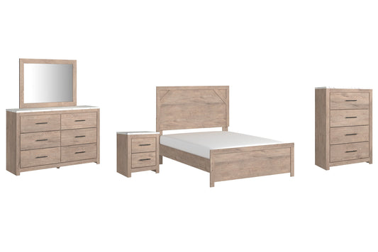 Senniberg Full Panel Bed with Mirrored Dresser, Chest and Nightstand Smyrna Furniture Outlet