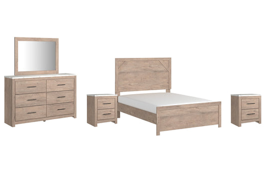 Senniberg Full Panel Bed with Mirrored Dresser and 2 Nightstands Smyrna Furniture Outlet