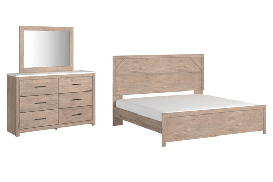 Senniberg King Panel Bed with Mirrored Dresser Smyrna Furniture Outlet
