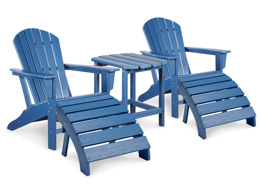 Sundown Treasure 2 Outdoor Adirondack Chairs and Ottomans with Side Table Smyrna Furniture Outlet