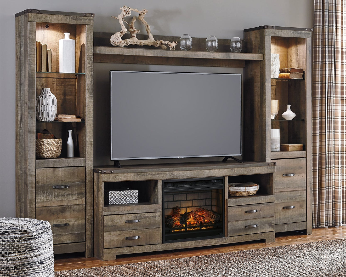 Trinell 4-Piece Entertainment Center with Electric Fireplace Smyrna Furniture Outlet