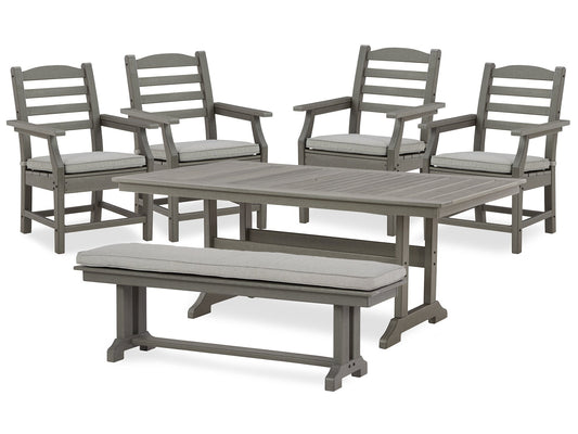 Visola Outdoor Dining Table and 4 Chairs and Bench Smyrna Furniture Outlet