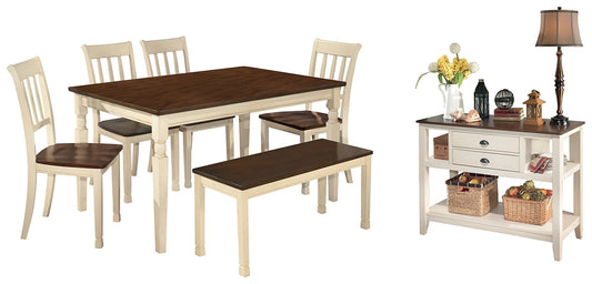 Whitesburg Dining Table and 4 Chairs and Bench with Storage Smyrna Furniture Outlet