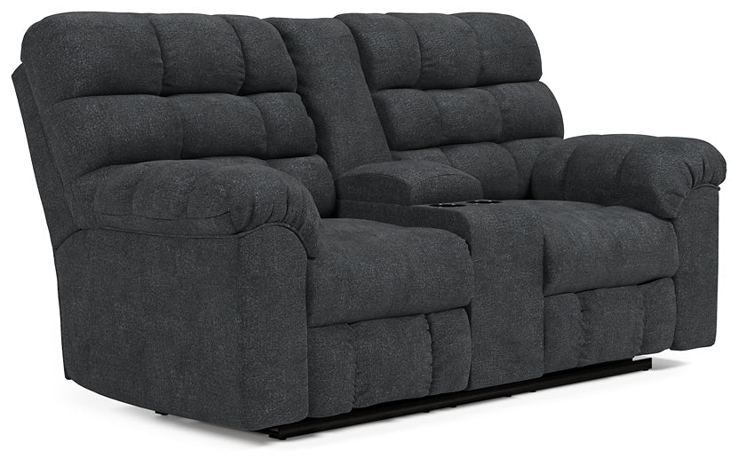 Wilhurst Double Rec Loveseat w/Console Smyrna Furniture Outlet