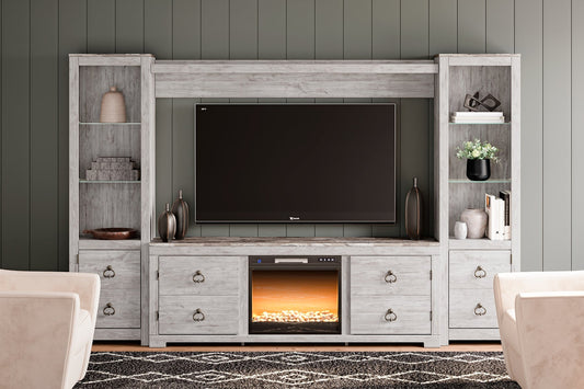 Willowton 4-Piece Entertainment Center with Electric Fireplace Smyrna Furniture Outlet