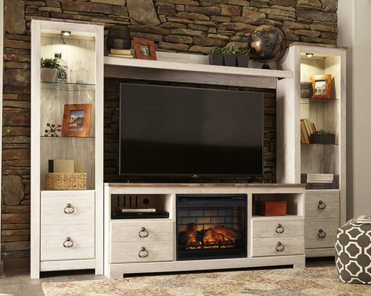 Willowton 4-Piece Entertainment Center with Electric Fireplace Smyrna Furniture Outlet