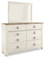 Willowton Queen Panel Bed with Mirrored Dresser, Chest and Nightstand Smyrna Furniture Outlet