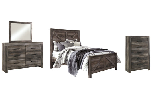 Wynnlow Queen Crossbuck Panel Bed with Mirrored Dresser and Chest Smyrna Furniture Outlet