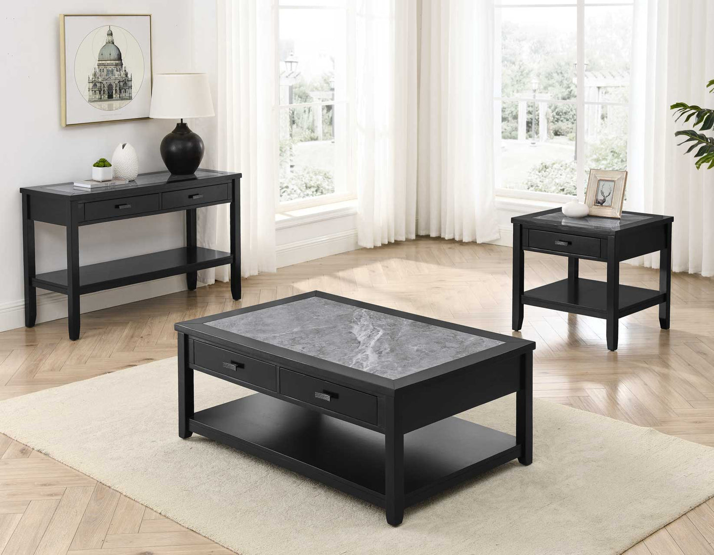 Garvine, Cocktail Table, Sintered Stone, Castered