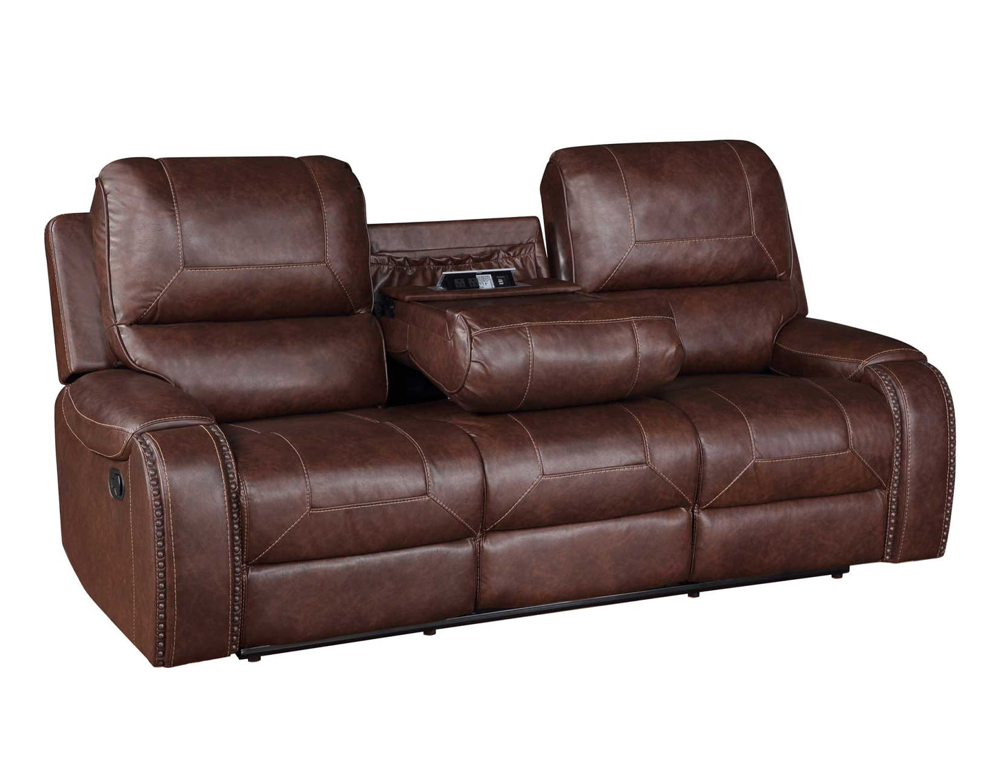 Keily Manual Reclining Sofa w/Dropdown Table, Brown