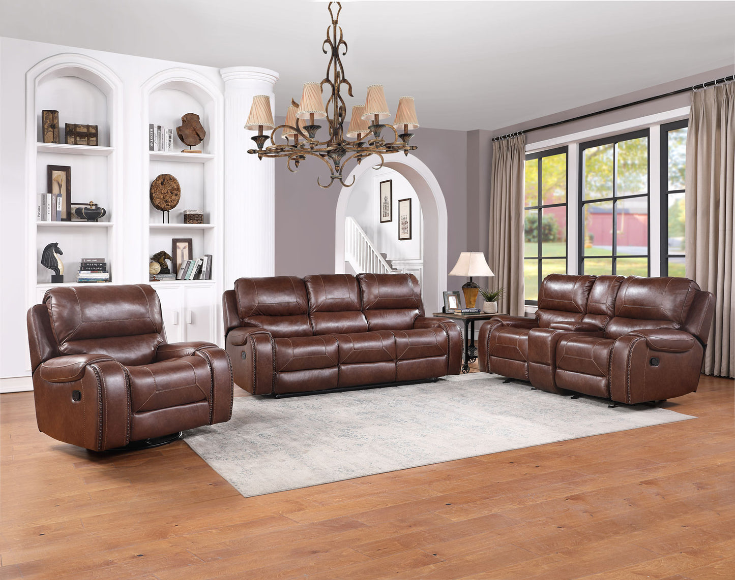 Keily Manual Reclining Sofa w/Dropdown Table, Brown