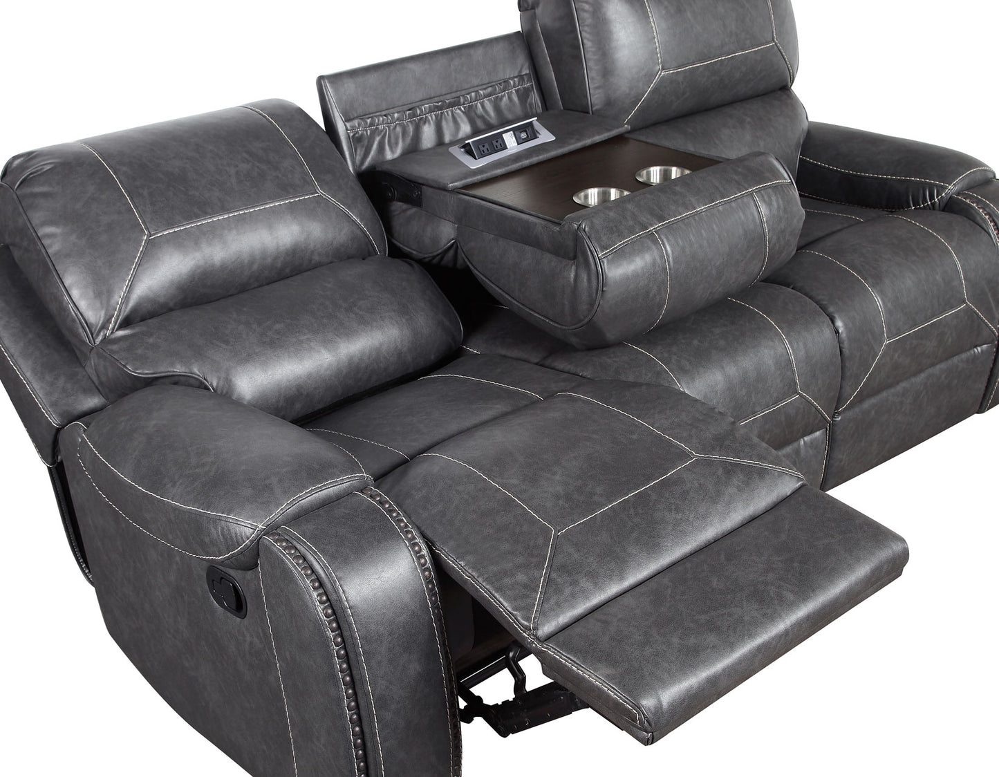 Keily Sofa, Manual Reclining, Drop-Down Console, Grey