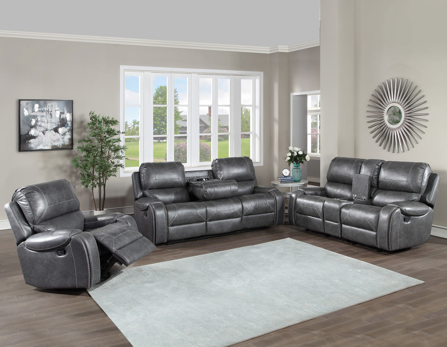 Keily Sofa, Manual Reclining, Drop-Down Console, Grey