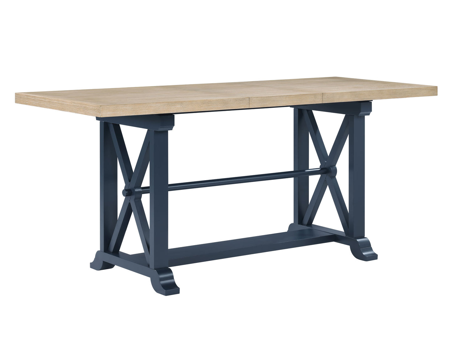 Darcy 64-82″Counter Table with 18-inch leaf, Midnight Blue and Natural Finish